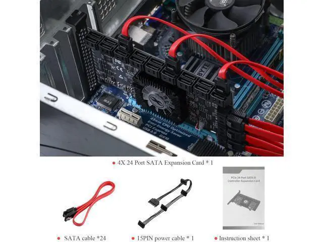 Alt view image 7 of 7 - 24-Port SATA III PCIe Expansion Card (ASM1064*6+1812 Chipset) - 24 SATA 6Gbps Adapter for JBOD/Enterprise Storage - Non-RAID | Includes Flat Bracket | Supports Windows/Linux/macOS