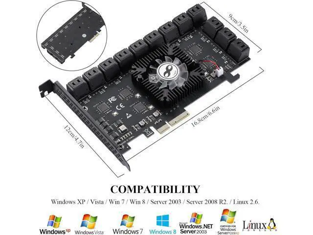 Alt view image 6 of 7 - 24-Port SATA III PCIe Expansion Card (ASM1064*6+1812 Chipset) - 24 SATA 6Gbps Adapter for JBOD/Enterprise Storage - Non-RAID | Includes Flat Bracket | Supports Windows/Linux/macOS