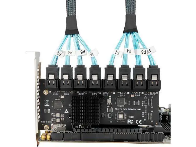 Alt view image 2 of 7 - SATA Expansion Card PCIe X1 to 16-Port SATA3.0 SSD 6Gbps Controller Adapter Card with 2X 8 to 8 Bundle Cables for Win10/8/7/XP/Vista/Linux (16 Port SATA)