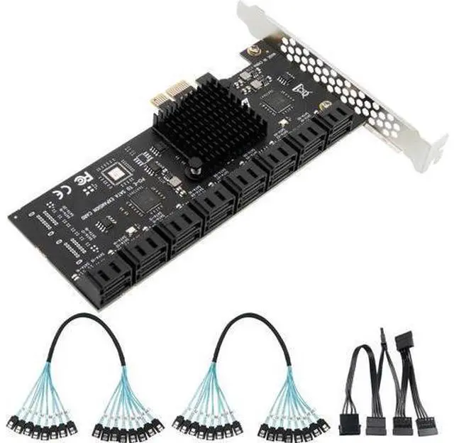 Main image of SATA Expansion Card PCIe X1 to 16-Port SATA3.0 SSD 6Gbps Controller Adapter Card with 2X 8 to 8 Bundle Cables for Win10/8/7/XP/Vista/Linux (16 Port SATA)