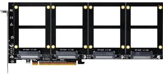 Main image of PU41 Quad U.2 to PCIe 4.0 X16 Adapter Without PCIe Bifurcation, Setup Soft U.2 SSD RAID via OS Tool, (PCIe Bifurcation Motherboard is Required)