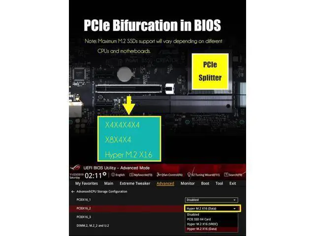 Alt view image 4 of 7 - PU41 Quad U.2 to PCIe 4.0 X16 Adapter Without PCIe Bifurcation, Setup Soft U.2 SSD RAID via OS Tool, (PCIe Bifurcation Motherboard is Required)