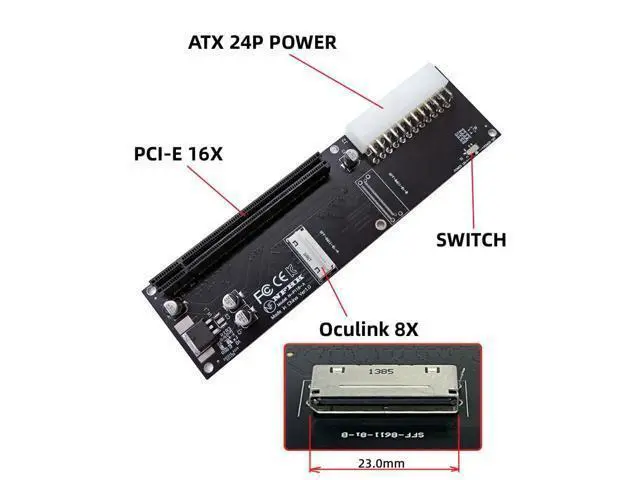 Alt view image 2 of 7 - Oculink SFF-8611/8612 8i to PCI-E 16X PCI Express Expansion Card Adapter with ATX 24Pin Power for External Graphics Card & SSD