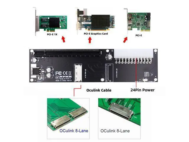 Alt view image 5 of 7 - Oculink SFF-8611/8612 8i to PCI-E 16X PCI Express Expansion Card Adapter with ATX 24Pin Power for External Graphics Card & SSD