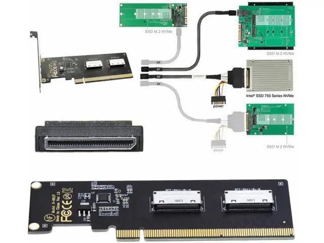 Alt view image 5 of 7 - Adapter PCIE4.0 PCI-Express 16x to Dual Oculink SFF-8612 SFF-8611 8X VROC Adapter for Mainboard SSD Graphics Card