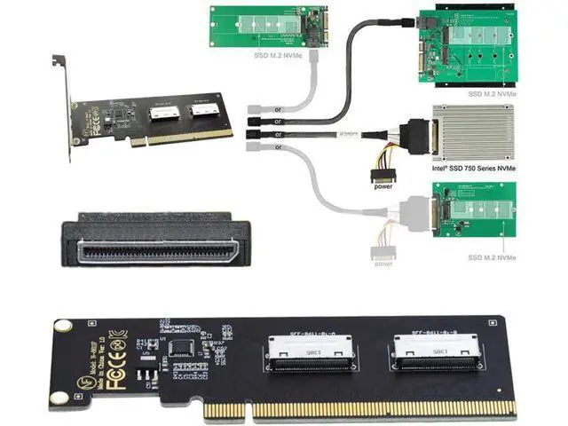 Alt view image 2 of 7 - PCIE PCI-Express 16x to Dual Oculink SFF-8612 SFF-8611 8X VROC Adapter for Mainboard SSD Graphics Card