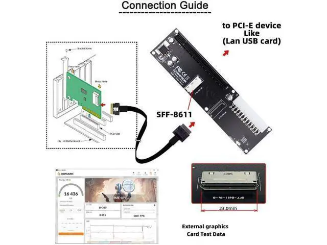 Alt view image 4 of 6 - Oculink SFF-8612 8611 8X to 16x PCIE PCI-Express Adapter with ATX 24pin Power Port for Mainboard Graphics Card