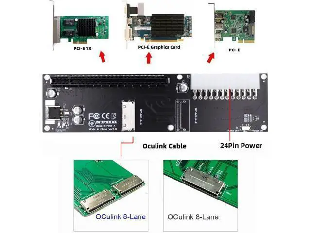 Alt view image 5 of 6 - Oculink SFF-8612 8611 8X to 16x PCIE PCI-Express Adapter with ATX 24pin Power Port for Mainboard Graphics Card