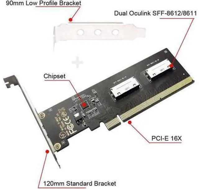 Alt view image 3 of 7 - PCI-Express 16x to Dual Oculink SFF-8612 SFF-8611 8X VROC Adapter for Mainboard SSD Graphics Card PCIE
