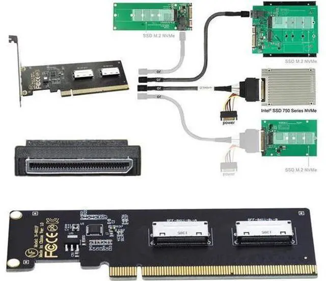 Alt view image 5 of 7 - PCI-Express 16x to Dual Oculink SFF-8612 SFF-8611 8X VROC Adapter for Mainboard SSD Graphics Card PCIE