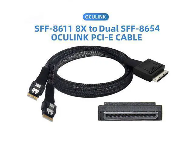 Alt view image 2 of 6 - SFF-8611 to SFF-8654 Cable,OCuLink PCIe PCI-Express SFF-8611 8X 8-Lane to 2 SFF-8654 Slimline 4X SSD Data Active Cable 50cm