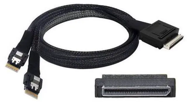 Main image of SFF-8611 to SFF-8654 Cable,OCuLink PCIe PCI-Express SFF-8611 8X 8-Lane to 2 SFF-8654 Slimline 4X SSD Data Active Cable 50cm
