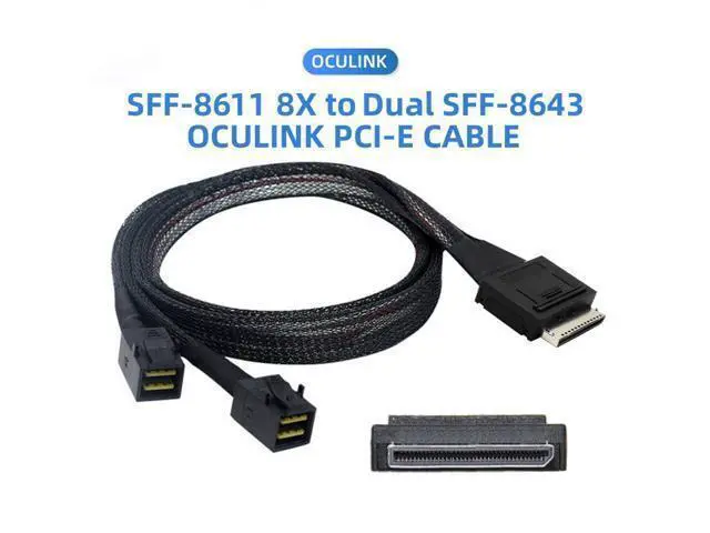 Alt view image 2 of 6 - SFF-8611 to SFF-8643 Cable,OCuLink PCIe PCI-Express SFF-8611 8X 8-Lane to 2 SFF-8643 HD 4X SSD Data Active Cable 50cm