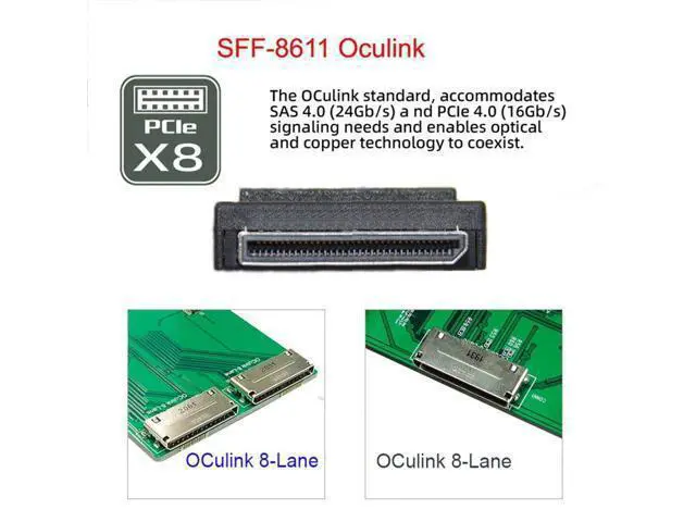Alt view image 4 of 6 - SFF-8611 to SFF-8643 Cable,OCuLink PCIe PCI-Express SFF-8611 8X 8-Lane to 2 SFF-8643 HD 4X SSD Data Active Cable 50cm