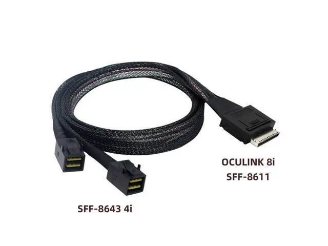 Alt view image 6 of 6 - SFF-8611 to SFF-8643 Cable,OCuLink PCIe PCI-Express SFF-8611 8X 8-Lane to 2 SFF-8643 HD 4X SSD Data Active Cable 50cm