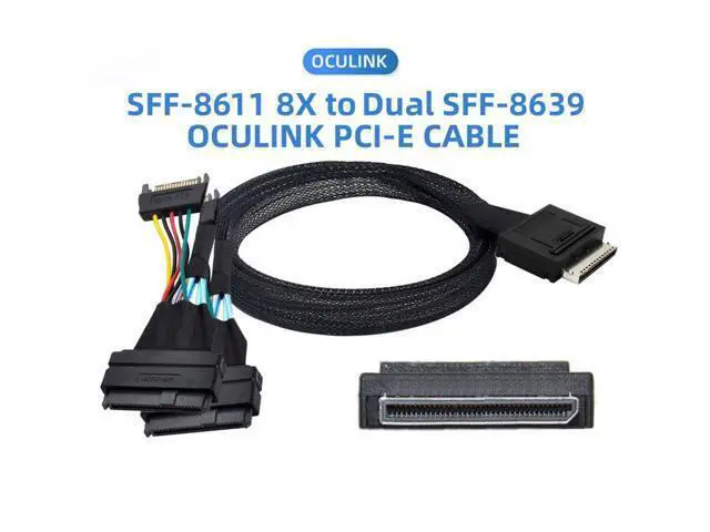 Alt view image 3 of 6 - SFF-8611 to SFF-8639 Cable,OCuLink PCIe PCI-Express SFF-8611 8X 8-Lane to 2 SFF-8639 U.2 4X SSD Data Active Cable 50cm