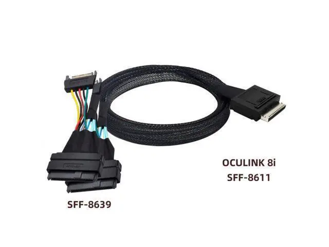 Alt view image 6 of 6 - SFF-8611 to SFF-8639 Cable,OCuLink PCIe PCI-Express SFF-8611 8X 8-Lane to 2 SFF-8639 U.2 4X SSD Data Active Cable 50cm