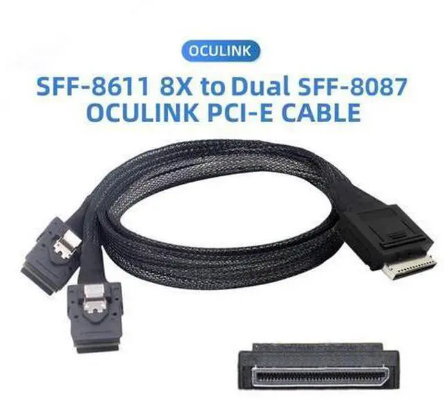 Alt view image 2 of 6 - SFF-8611 to SFF-8087 Cable,OCuLink PCIe PCI-Express SFF-8611 8X 8-Lane to 2 SFF-8087 4X SSD Data Active Cable 50cm