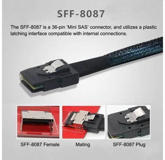 Alt view image 5 of 6 - SFF-8611 to SFF-8087 Cable,OCuLink PCIe PCI-Express SFF-8611 8X 8-Lane to 2 SFF-8087 4X SSD Data Active Cable 50cm
