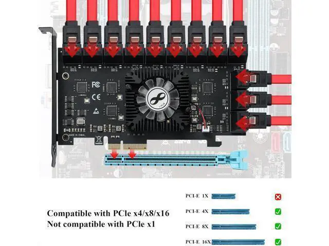 Alt view image 2 of 7 - 24-Port SATA III PCIe Expansion Card (ASM1064*6+1812 Chipset) - 24 SATA 6Gbps Adapter for JBOD/Enterprise Storage - Non-RAID | Includes Flat Bracket | Supports Windows/Linux/macOS