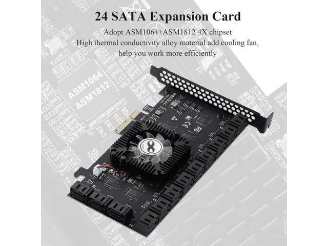 Alt view image 5 of 7 - 24-Port SATA III PCIe Expansion Card (ASM1064*6+1812 Chipset) - 24 SATA 6Gbps Adapter for JBOD/Enterprise Storage - Non-RAID | Includes Flat Bracket | Supports Windows/Linux/macOS