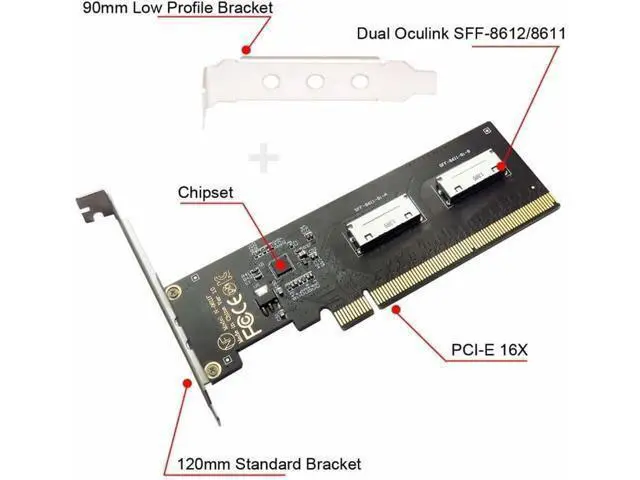 Alt view image 3 of 7 - Adapter PCIE4.0 PCI-Express 16x to Dual Oculink SFF-8612 SFF-8611 8X VROC Adapter for Mainboard SSD Graphics Card