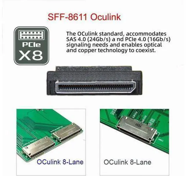 Alt view image 2 of 7 - 8X Oculink SFF-8612 8611 to PCIE PCI-Express 16x Adapter with ATX 24pin Power Port for Mainboard Graphics Card