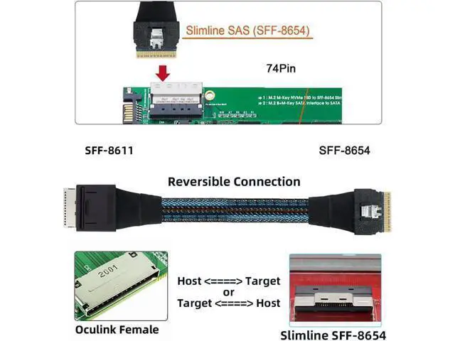 Alt view image 3 of 7 - Oculink PCIe PCI-Express Data Active Cable SFF-8611 8i to SFF-8654 8i 8X Slimline SSD 50cm