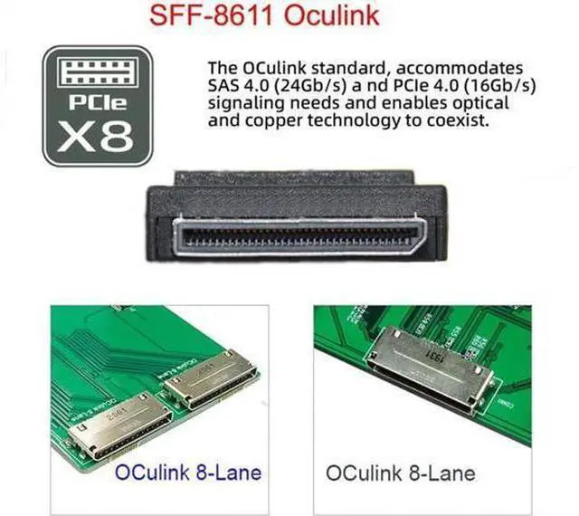 Alt view image 4 of 7 - 50cm OCuLink PCIe PCI-Express SFF-8611 8X 8-Lane to Dual SFF-8639 U.2 4X SSD Data Active Cable