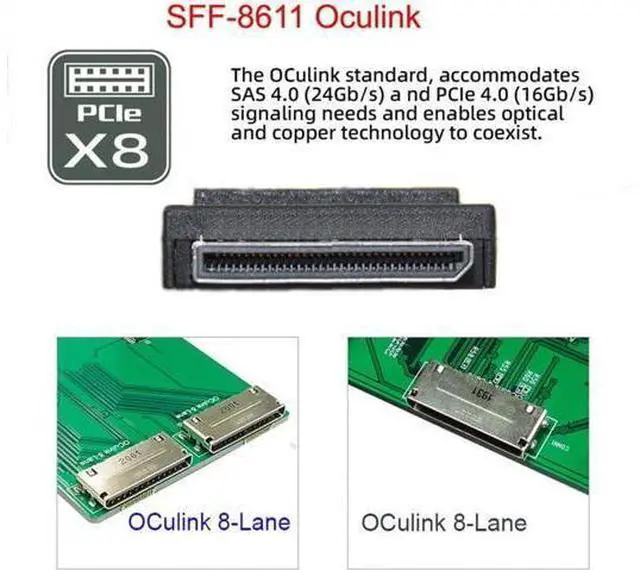 Alt view image 3 of 7 - 50cm OCuLink PCIe PCI-Express SFF-8611 8X 8-Lane to Dual SFF-8611 Oculink 4X SSD Data Active Cable