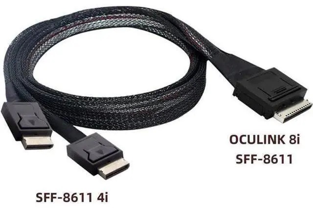 Alt view image 5 of 7 - 50cm OCuLink PCIe PCI-Express SFF-8611 8X 8-Lane to Dual SFF-8611 Oculink 4X SSD Data Active Cable