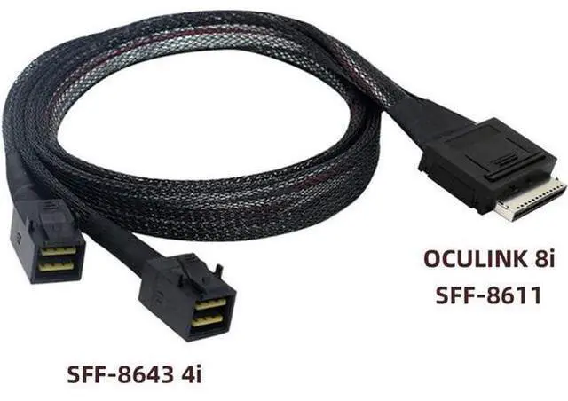 Alt view image 2 of 7 - 50cm OCuLink PCIe PCI-Express SFF-8611 8X 8-Lane to Dual SFF-8643 HD 4X SSD Data Active Cable
