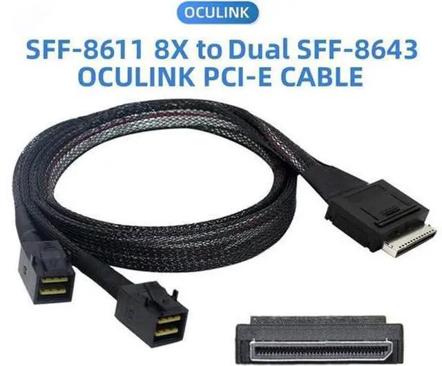 Alt view image 4 of 7 - 50cm OCuLink PCIe PCI-Express SFF-8611 8X 8-Lane to Dual SFF-8643 HD 4X SSD Data Active Cable
