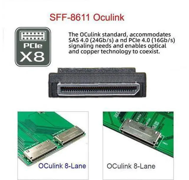 Alt view image 6 of 7 - 50cm OCuLink PCIe PCI-Express SFF-8611 8X 8-Lane to Dual SFF-8643 HD 4X SSD Data Active Cable