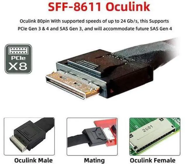 Alt view image 7 of 7 - 50cm OCuLink PCIe PCI-Express SFF-8611 8X 8-Lane to Dual SFF-8643 HD 4X SSD Data Active Cable
