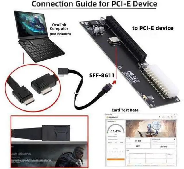 Alt view image 2 of 7 - Oculink SFF-8612 to PCI-E 3.0/4.0 M.2 M-Key to PCIe 3.0/4.0 X16 Adapter for eGPU/GPD Win Max2 External Graphics Card & SSD