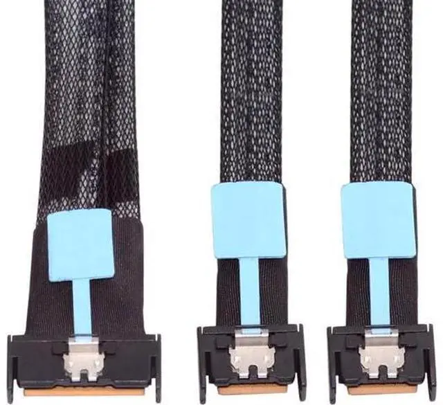 Main image of PCI-E 5.0 Mini Cool Edge IO MCIO STR PCI-E 8i 74Pin Male to Dual MCIO 38Pin Male Extender Cable 50cm
