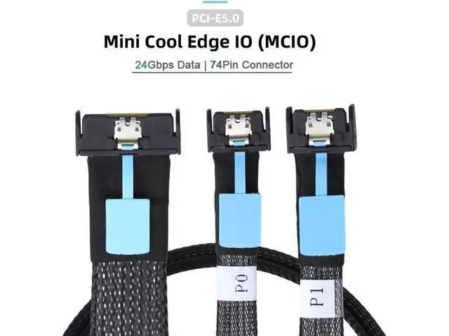 Alt view image 3 of 7 - Cord PCI-E 5.0 Mini Cool Edge IO MCIO STR PCI-E 8i 74Pin Male to Dual MCIO 38Pin Male Extender Cable 50cm