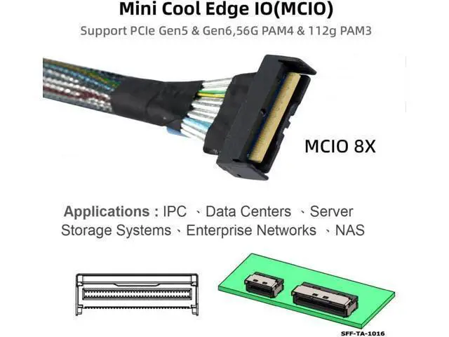 Alt view image 4 of 7 - Cord PCI-E 5.0 Mini Cool Edge IO MCIO STR PCI-E 8i 74Pin Male to Dual MCIO 38Pin Male Extender Cable 50cm