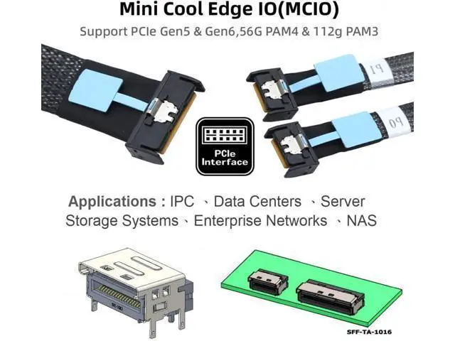 Alt view image 7 of 7 - Cord PCI-E 5.0 Mini Cool Edge IO MCIO STR PCI-E 8i 74Pin Male to Dual MCIO 38Pin Male Extender Cable 50cm