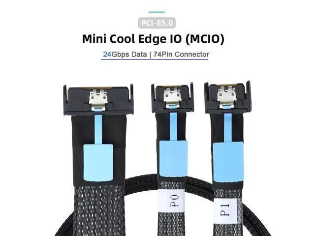 Alt view image 3 of 7 - PCI-E 5.0 Mini Cool Edge IO MCIO STR PCI-E 8i 74Pin Male to Dual MCIO 38Pin Male Extender Cable 50cm