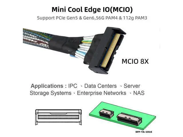 Alt view image 4 of 7 - PCI-E 5.0 Mini Cool Edge IO MCIO STR PCI-E 8i 74Pin Male to Dual MCIO 38Pin Male Extender Cable 50cm