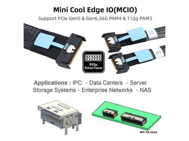 Alt view image 7 of 7 - PCI-E 5.0 Mini Cool Edge IO MCIO STR PCI-E 8i 74Pin Male to Dual MCIO 38Pin Male Extender Cable 50cm