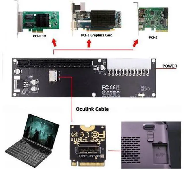 Alt view image 3 of 7 - Oculink SFF-8612 to PCI-E 3.0/4.0 M.2 M-Key to PCIe 3.0/4.0 X16 Adapter for eGPU/GPD Win Max2 External Graphics Card & SSD