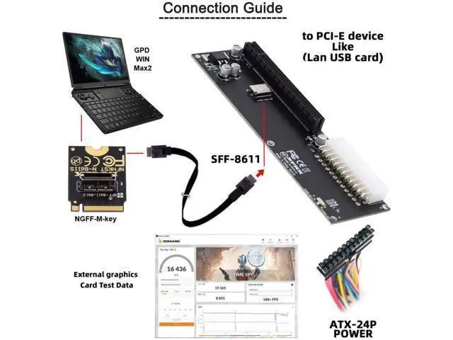 Alt view image 3 of 6 - Oculink SFF-8612 to PCI-E 3.0/4.0 M.2 M-Key to SFF-8611 Host Adapter for eGPU/GPD Win Max2 External Graphics Card & SSD