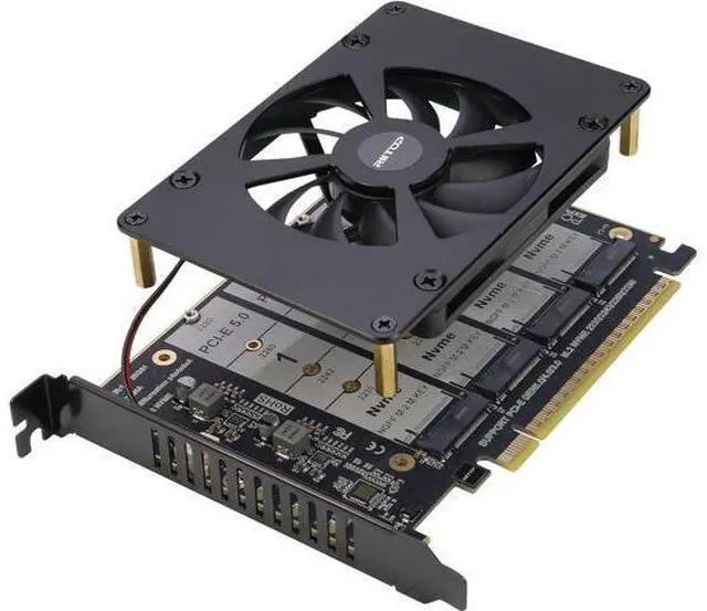 Main image of Quad NVMe PCIe 5.0 Adapter with Fan, PCIe 5.0 x16 to 4X NVMe SSD Card (Comptible with PCI-e Bifurcation Motherboard)