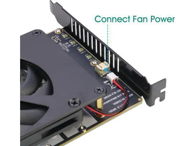 Alt view image 6 of 7 - Quad NVMe PCIe 5.0 Adapter with Fan, PCIe 5.0 x16 to 4X NVMe SSD Card (Comptible with PCI-e Bifurcation Motherboard)