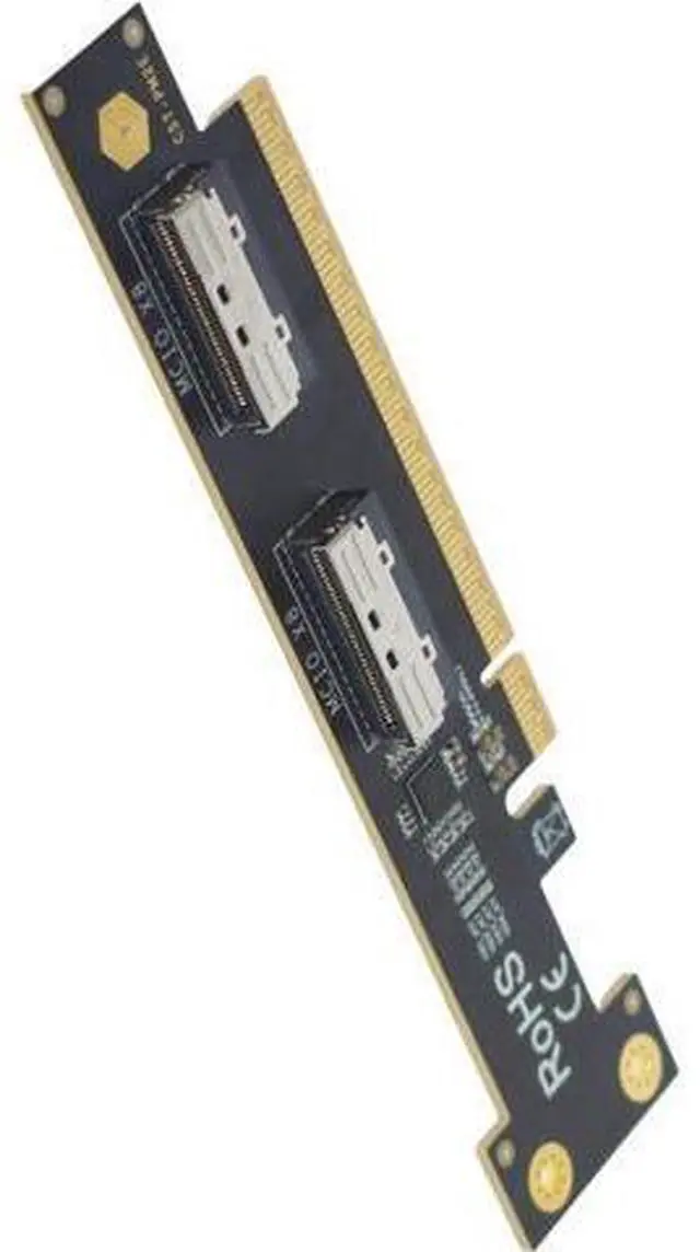 Alt view image 3 of 5 - PCIe 5.0 x16 to 2 MCIO x8 Adapter Card for 4 U.2 NVMe SSD (Side Top Black)