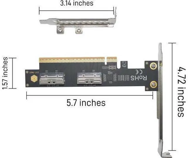 Alt view image 4 of 5 - PCIe 5.0 x16 to 2 MCIO x8 Adapter Card for 4 U.2 NVMe SSD (Side Top Black)