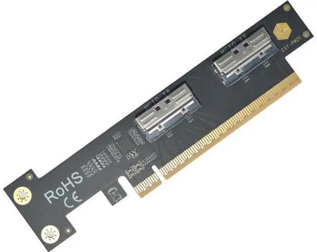 Alt view image 2 of 5 - PCIe 5.0 x16 to 2 MCIO x8 Adapter Card for 4 U.2 NVMe SSD (Side Top Black)